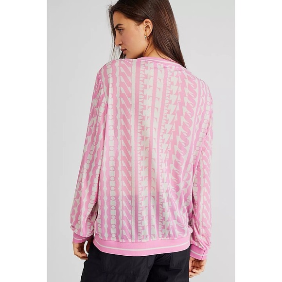 One Teaspoon Pink Mesh Logo Print Long Sleeve Top XS Relaxed Fit Streetwear - Picture 2 of 8